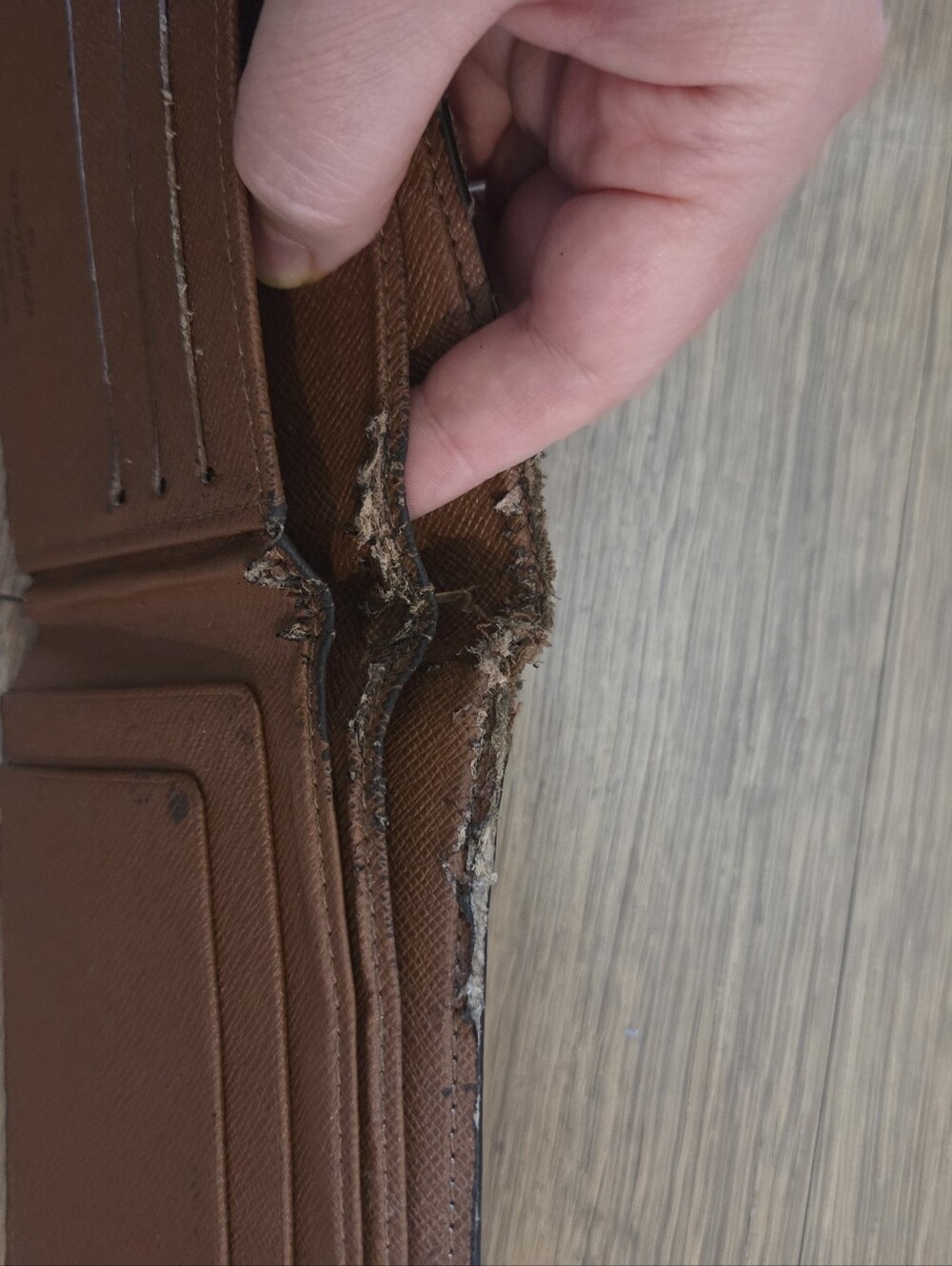 Bad Condition Louis Vuitton Monogram Canvas Wallet - Dark Brown with Gold Motif - Picture 2 of 5